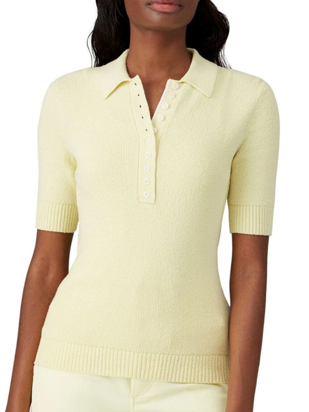 Proenza Schouler White Label Boucle Knit Short Sleeve Polo in Pale Yellow